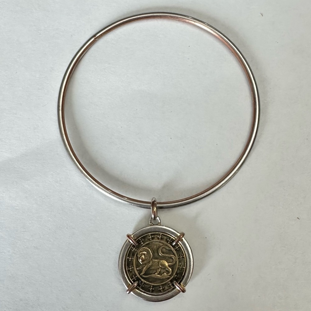 Womens Leo zodiac sign lion bangle bracelet with charm‎